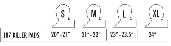 187 Pro Helmet sizing chart