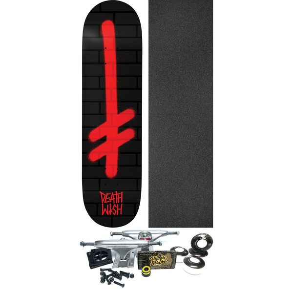Deathwish Skateboards Gang Logo Bricks Black / Red Skateboard Deck - 8" x 31.5" - Complete Skateboard Bundle