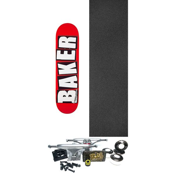 Baker Skateboards Brand Logo Red / White Skateboard Deck - 8" x 31.5" - Complete Skateboard Bundle