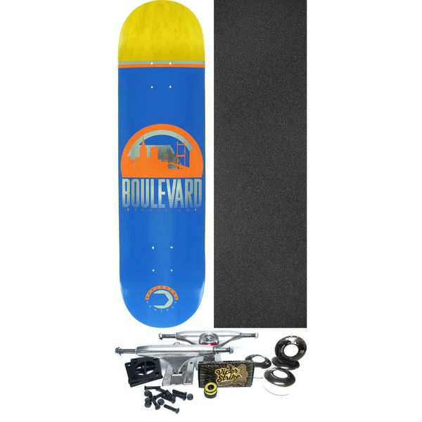 Boulevard Skateboards Traveler Blue Skateboard Deck - 7.7" x 31.875" - Complete Skateboard Bundle