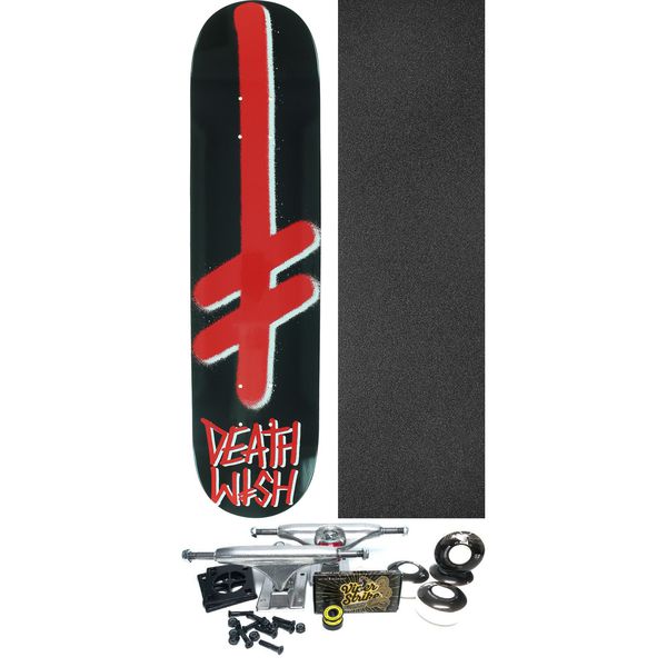 Deathwish Skateboards Gang Logo Black / Red Skateboard Deck - 8" x 31.5" - Complete Skateboard Bundle