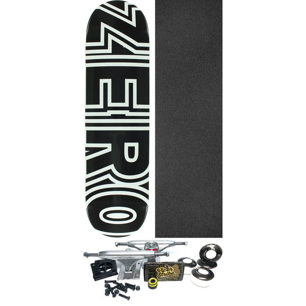 Zero Skateboards Bold Black / White Skateboard Deck - 8" x 31.6" - Complete Skateboard Bundle