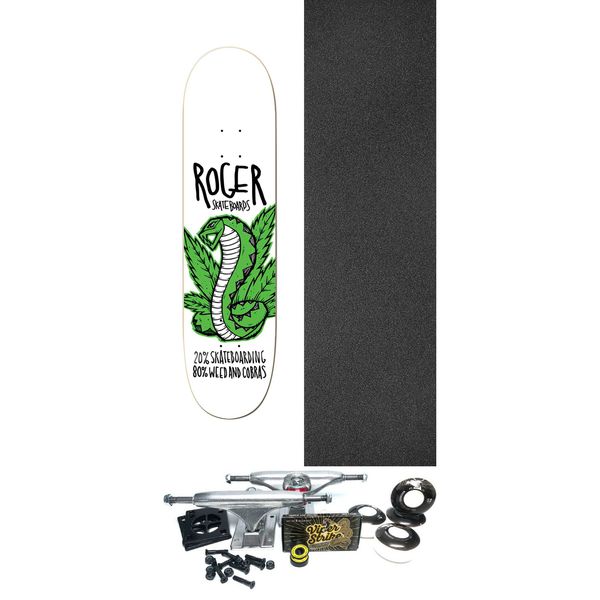 Roger Skateboards Weed & Cobras White Skateboard Deck - 8" x 31.5" - Complete Skateboard Bundle