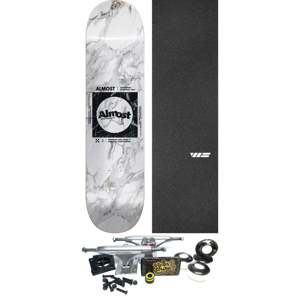 Almost Skateboards Minimalist White / Black Skateboard Deck Resin-7 - 8.5" x 32.1" - Complete Skateboard Bundle