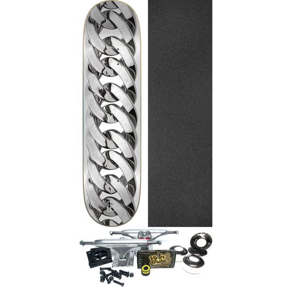 Plan B Skateboards Chain Silver Skateboard Deck - 8" x 31.75" - Complete Skateboard Bundle