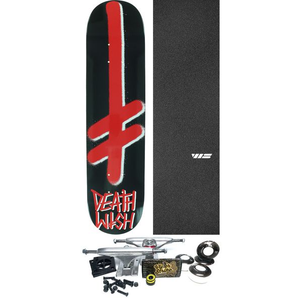 Deathwish Skateboards Gang Logo Black / Red Skateboard Deck - 8.5" x 32" - Complete Skateboard Bundle