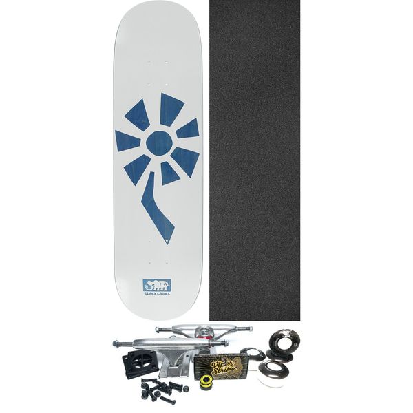 Black Label Skateboards Flower Power White / Blue Veneer Skateboard Deck - 8.5" x 32.38" - Complete Skateboard Bundle