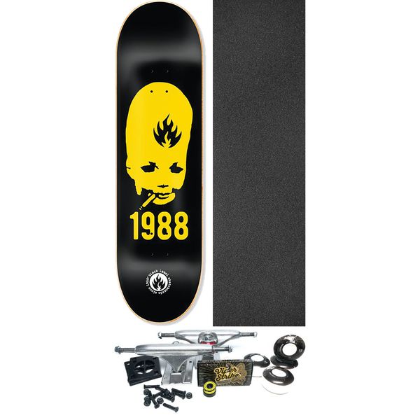 Black Label Skateboards Thumbhead 1988 Black / Yellow Skateboard Deck - 8.5" x 32.38" - Complete Skateboard Bundle