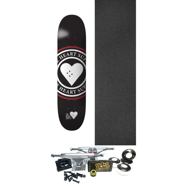 The Heart Supply Skateboards Insignia Black Skateboard Deck - 8" x 32" - Complete Skateboard Bundle