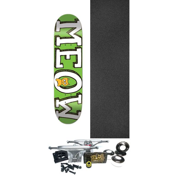 Meow Skateboards Logo Green Skateboard Deck - 7.75" x 31.625" - Complete Skateboard Bundle