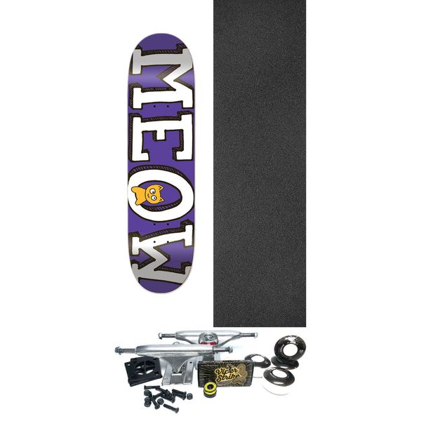 Meow Skateboards Logo Purple Skateboard Deck - 8" x 31.75" - Complete Skateboard Bundle