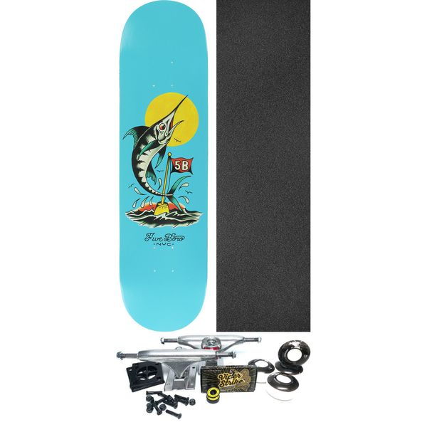 5Boro NYC Skateboards Manhattan Marlin Skateboard Deck - 8" x 32" - Complete Skateboard Bundle