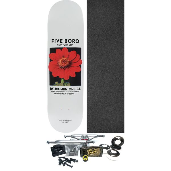 5Boro NYC Skateboards Flower Seed White / Red Skateboard Deck - 8" x 32" - Complete Skateboard Bundle