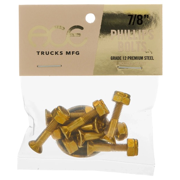 Ace Trucks MFG. Phillips Gold Skateboard Hardware Set - 7/8"