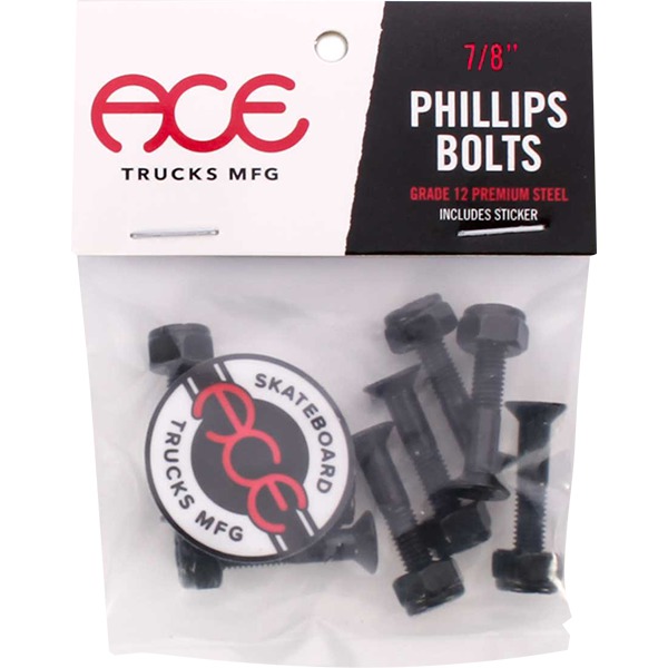 Ace Trucks MFG. Phillips Black Skateboard Hardware Set - 7/8"