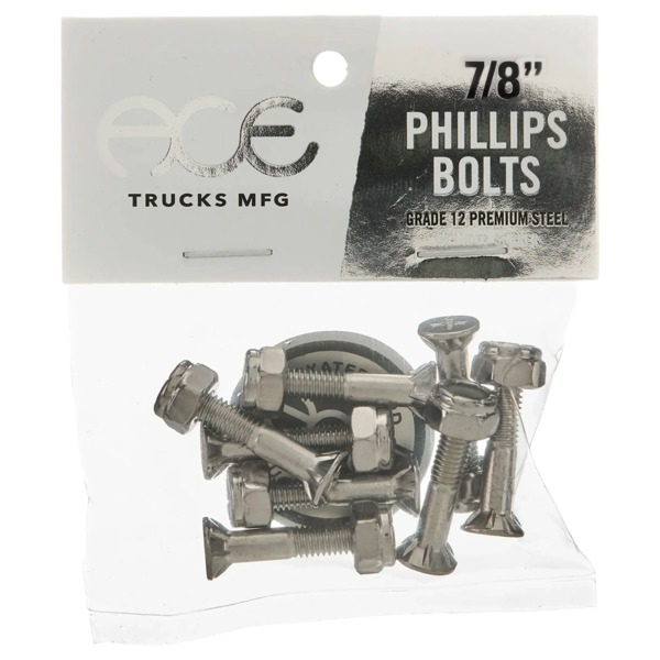 Ace Trucks MFG. Phillips Silver Skateboard Hardware Set - 7/8" Ace Trucks MFG. Phillips Silver Skateboard Hardware Set - 7/8"