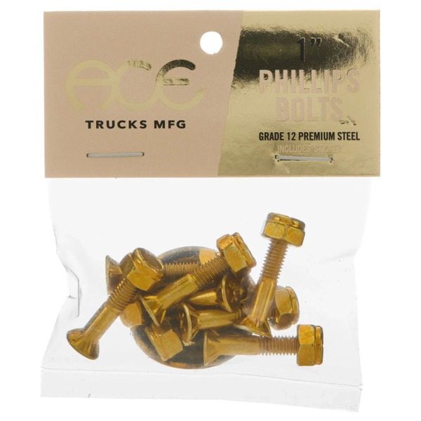 Ace Trucks MFG. Phillips Gold Skateboard Hardware Set - 1" Ace Trucks MFG. Phillips Gold Skateboard Hardware Set - 1"
