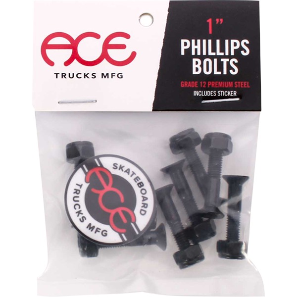 Ace Trucks MFG. Phillips Head Black Skateboard Hardware Set - 1"