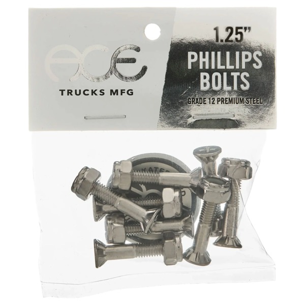 Ace Trucks MFG. Phillips Silver Skateboard Hardware Set - 1 1/4" Ace Trucks MFG. Phillips Silver Skateboard Hardware Set - 1 1/4"