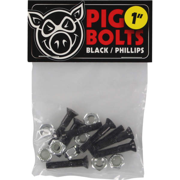 Pig Wheels Phillips Head Black / Silver Skateboard Hardware Set - 1"