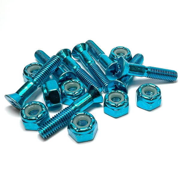 Standard Phillips Head Anodized Blue Skateboard Hardware Set - 1"