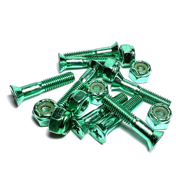 Standard Phillips Head Anodized Green Skateboard Hardware Set - 1"