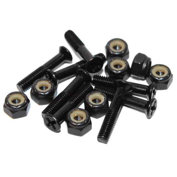 Standard Phillips Head Raven Black Skateboard Hardware Set - 1"