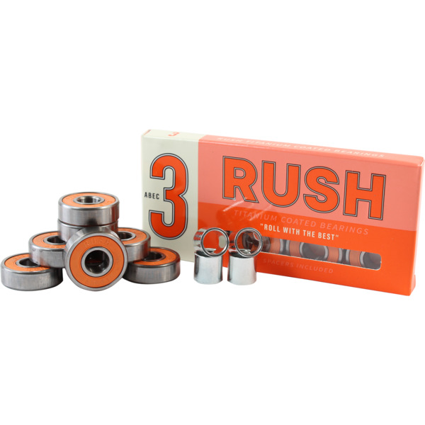 Rush Skateboard Bearings 8mm ABEC 3 Skateboard Bearings - includes spacers