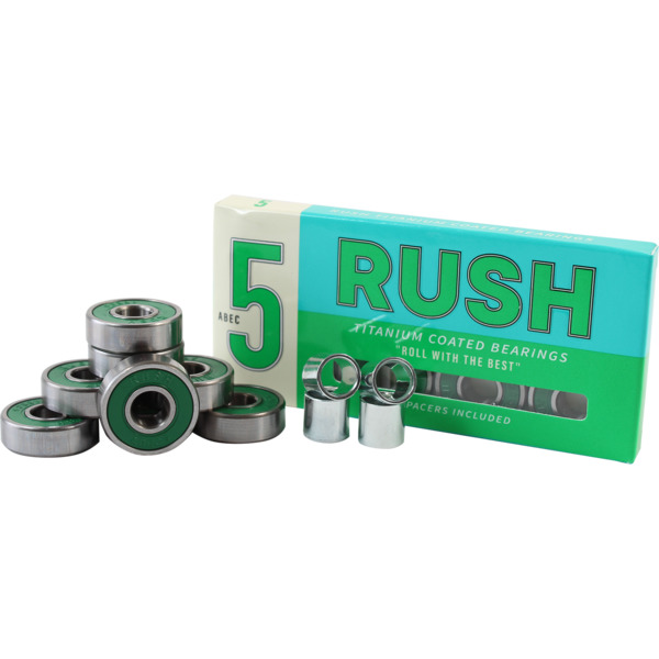 Rush Skateboard Bearings 8mm ABEC 5 Skateboard Bearings - includes spacers