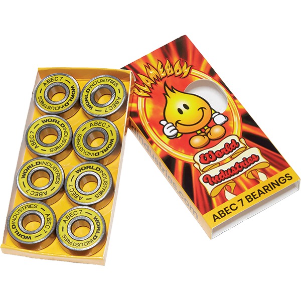 World Industries Skateboards Flame Boy ABEC 7 Silver / Yellow Skateboard Bearings World Industries Skateboards Flame Boy ABEC 7 Silver / Yellow Skateboard Bearings