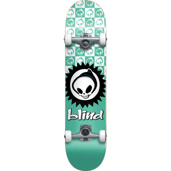 Blind Skateboards Checkered Reaper Teal Mini Complete Skateboard First Push w/ Soft Wheels - 7.37" x 29.8"
