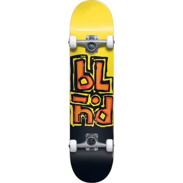 Blind Skateboards OG Stacked Black / Yellow Mid Complete Skateboards First Push w/ Soft Wheels - 7.5" x 31.1"