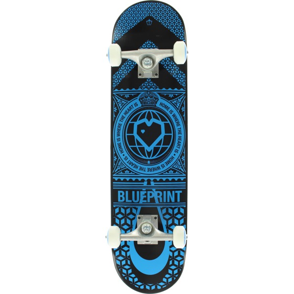 Blueprint Skateboards Home Heart Black / Blue Complete Skateboard - 7.75" x 31.25"