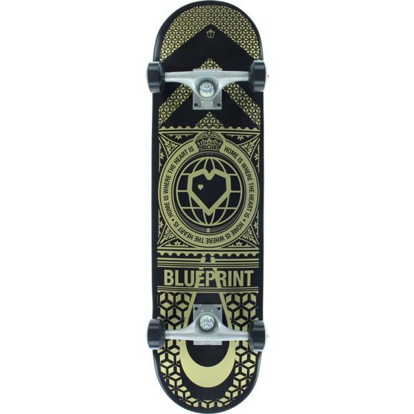 Blueprint Skateboards Home Heart Black / Gold Complete Skateboard - 8.12" x 32"