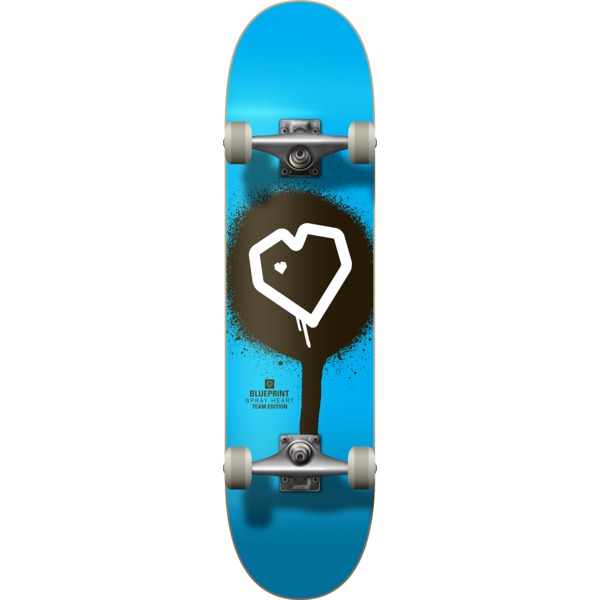 Blueprint Skateboards Spray Heart Blue Mini Complete Skateboard - 7" x 29"