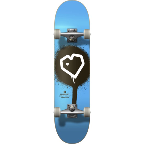 Blueprint Skateboards Spray Heart Blue / Silver Mid Complete Skateboards - 7.5" x 31.2"