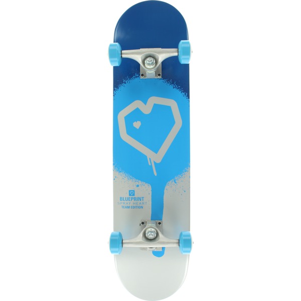 Blueprint Skateboards Spray Heart Blue / Silver Mid Complete Skateboards - 7.5" x 31.2"