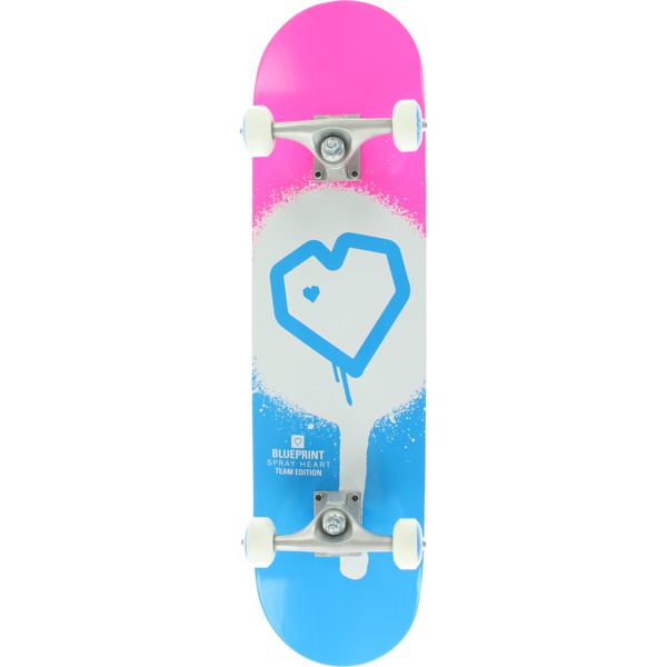 Blueprint Skateboards Spray Heart Blue / Pink Complete Skateboard - 7.75" x 31.25"