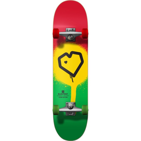 Blueprint Skateboards Spray Heart Rasta Complete Skateboard - 8" x 31.5"