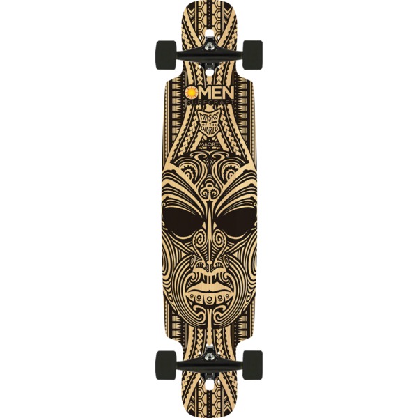 Omen Boards Maori Mask Drop Through with Kick Longboard Complete Skateboard - 9.5" x 41.5"