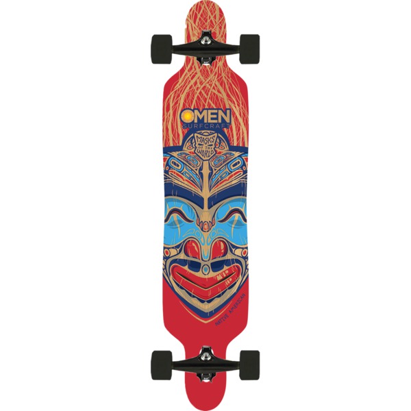 Omen Boards Native American Mask Drop Through with Flex Longboard Complete Skateboard - 9.12" x 41.5"