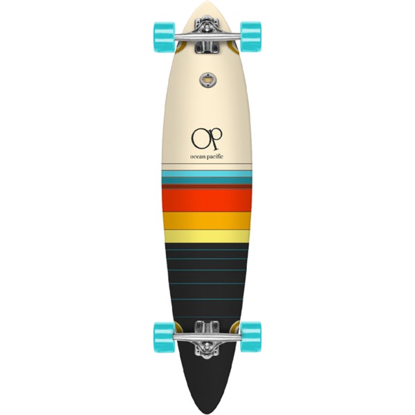 Ocean Pacific Swell Pintail Off-White/ Black Longboard Complete Skateboard - 8.75" x 40"