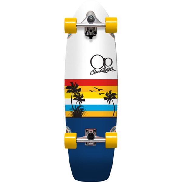 Ocean Pacific Sunset Surfskate White / Navy Cruiser Complete Skateboard - 9.75" x 33"