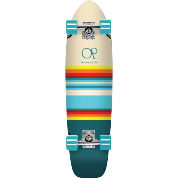 Ocean Pacific Swell Off-White / Teal Cruiser Complete Skateboard - 8.25" x 31"