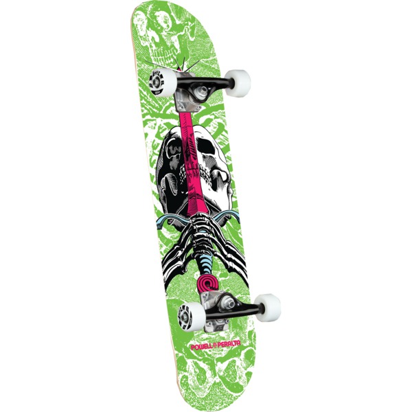 Powell Peralta Skull and Sword White / Green Mid Complete Skateboards - 7.5" x 28.65"