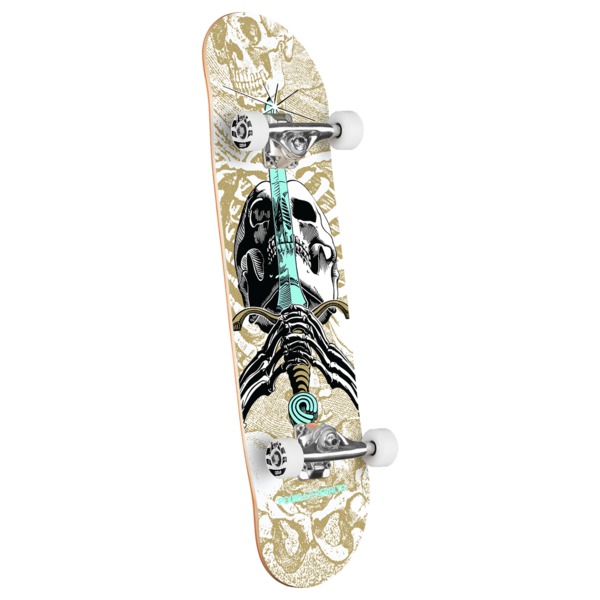 Powell Peralta Skull & Sword White / Metallic Gold Complete Skateboard - 8" Powell Peralta Skull & Sword White / Metallic Gold Complete Skateboard - 8"