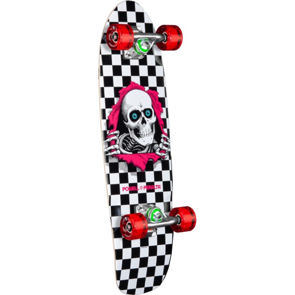Powell Peralta Sidewalk Surfer Checker Ripper White / Black / Pink Complete Skateboard - 7.75" x 27.2"