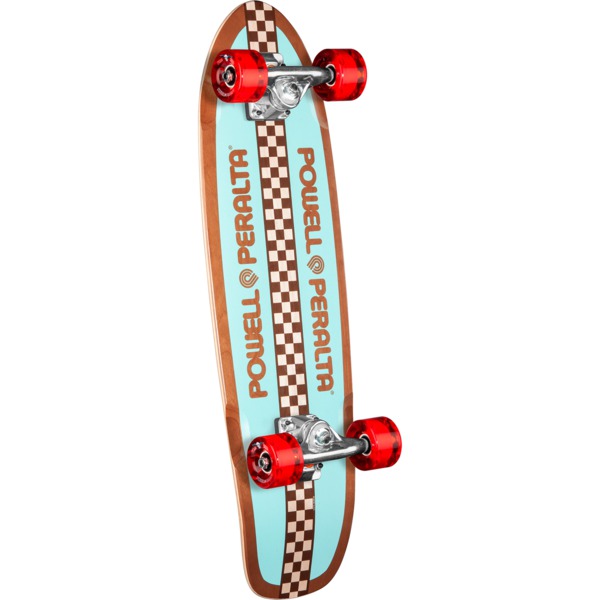 Powell Peralta Sidewalk Surfer Retro Checker Natural / Teal Complete Skateboard - 8.37" x 28.2"