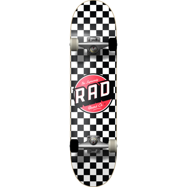 RAD Wheels Checker White / Black / Red Mid Complete Skateboards - 7.5" x 31"
