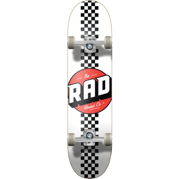 RAD Wheels Checker Stripe White / Black Complete Skateboard - 7.75" x 31.25"